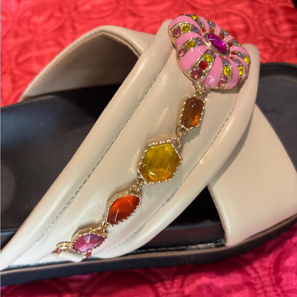 Gianni Bini Patent leather cross strap jeweled slides - Picture 5 of 8